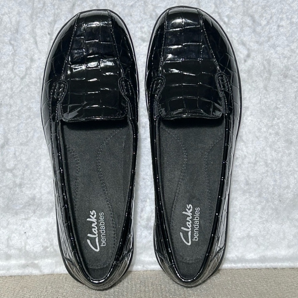 Clarks Womens Black Patent Crocodile Ashland Jam Slip On Loafer Shoes SZ 7M - Picture 5 of 11